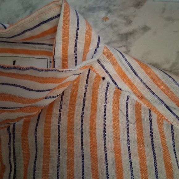 Frank & Eileen 100% Linen Orange Blue & White Stripe Button up XXS NWOT *READ - Picture 4 of 12